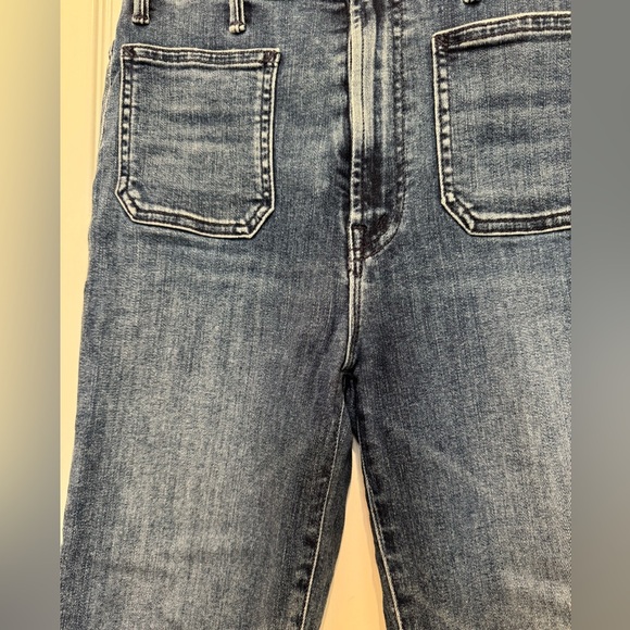 A1. MOTHER Hustler Patch Pocket Ankle Fray, Out for the Evening Blue Jeans - Picture 3 of 9